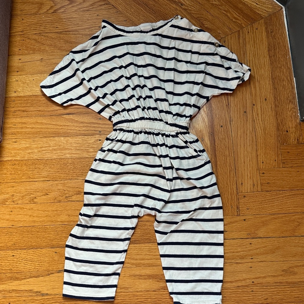 Nordstrom Blue & White Striped Jumpsuit with Button Details - Size 2